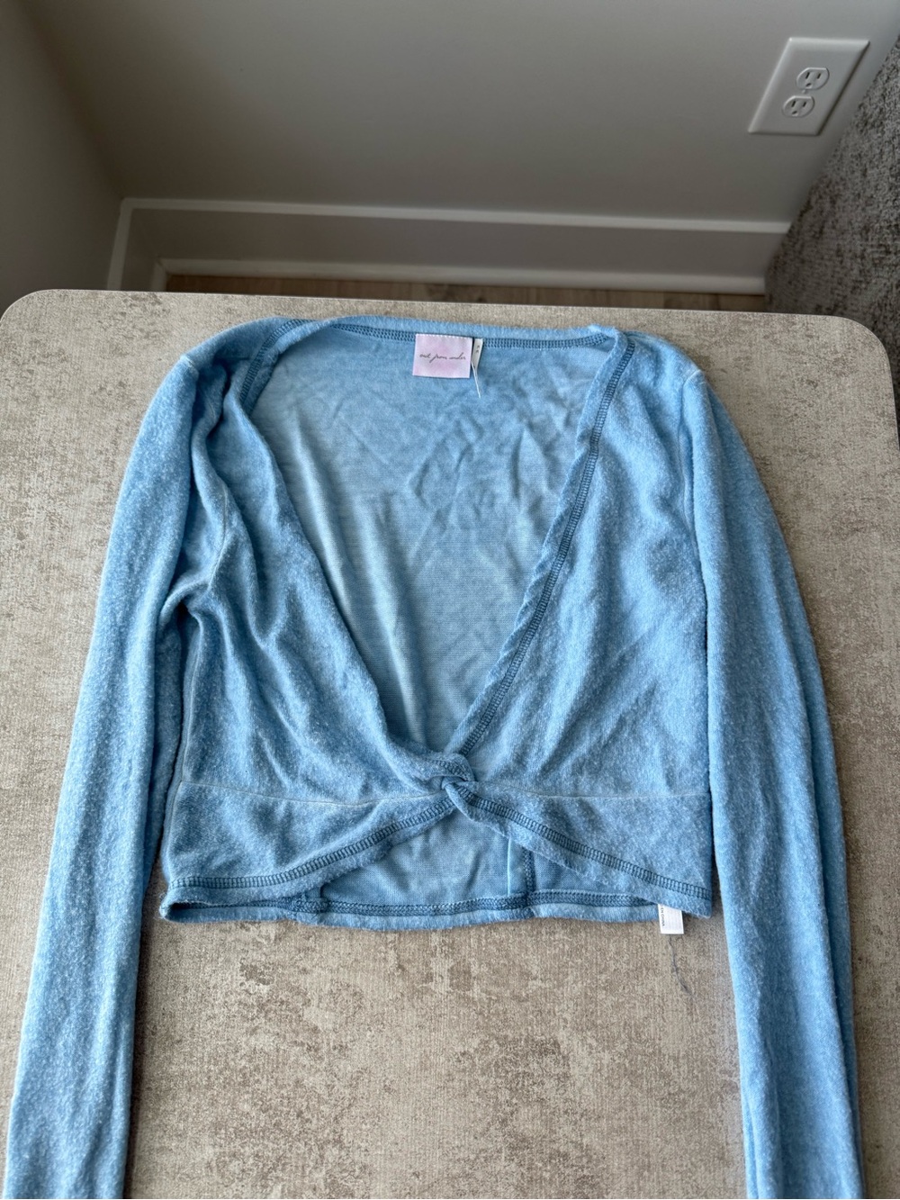 Urban Outfitters Light Blue Twist-Front Long Sleeve Crop Top